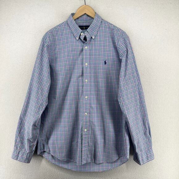 RALPH LAUREN Shirt Mens L Plaid Button Up Long Sleeve Woven Cotton Blue - Picture 5 of 13